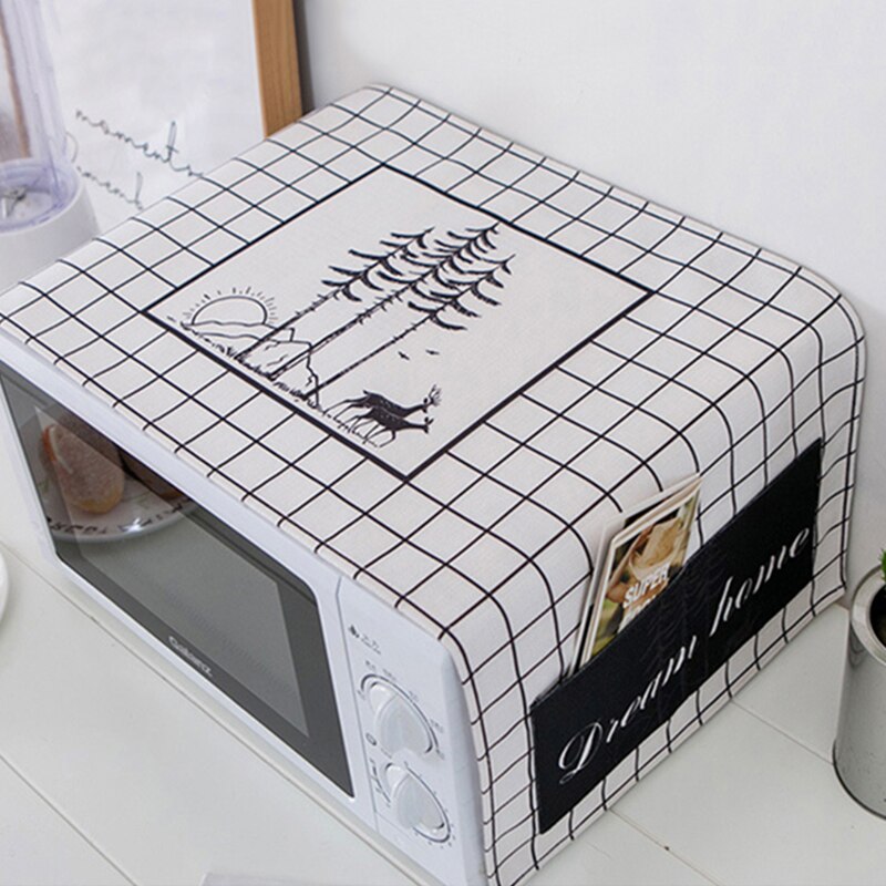 Celosía impresa para lavadora, funda a prueba de polvo para horno microondas, cubierta superior para refrigerador, con bolsillo, tela para muebles