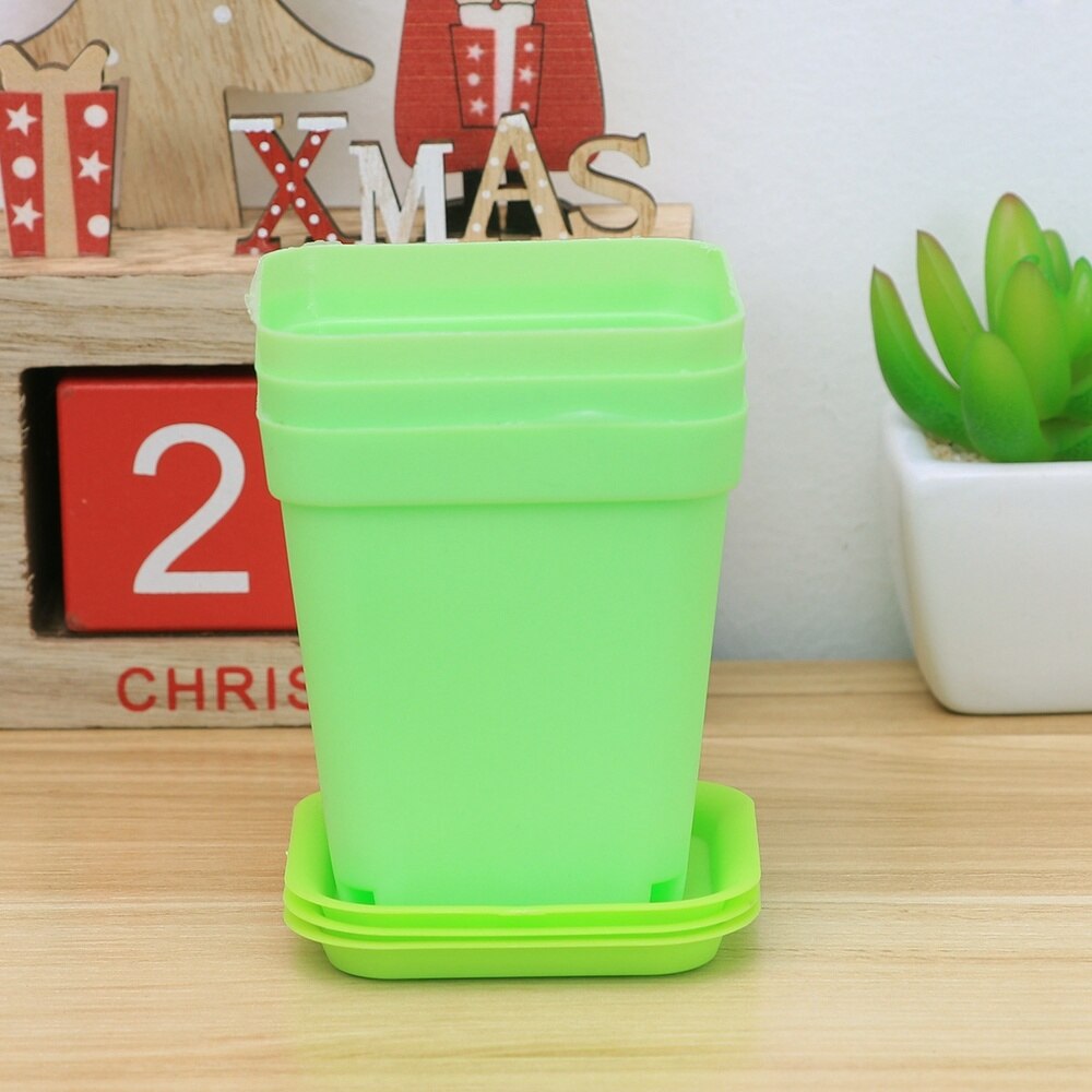 6 st tjockna blomkrukor fyrkantiga planteringsmaskiner krukor plastkrukor små fyrkantiga krukor för saftiga växter (vardera 3 of små: Ljusgrön