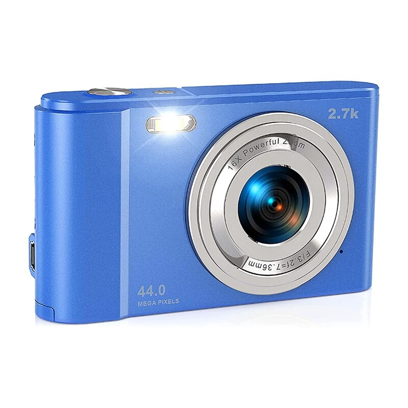 Digitale Camera 2.7K Hd 44MP Vlogging Camera Met 16X Digitale Zoom, compact Pocket Camera Met Licht Invullen Voor Tieners, Blauw