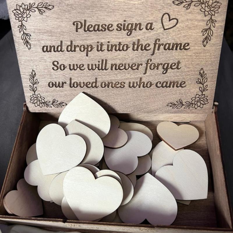 Caja de madera con forma de corazón para invitados, libro de invitados, firma de aniversario, Mensaje de boda, , 60 corazones, novedad