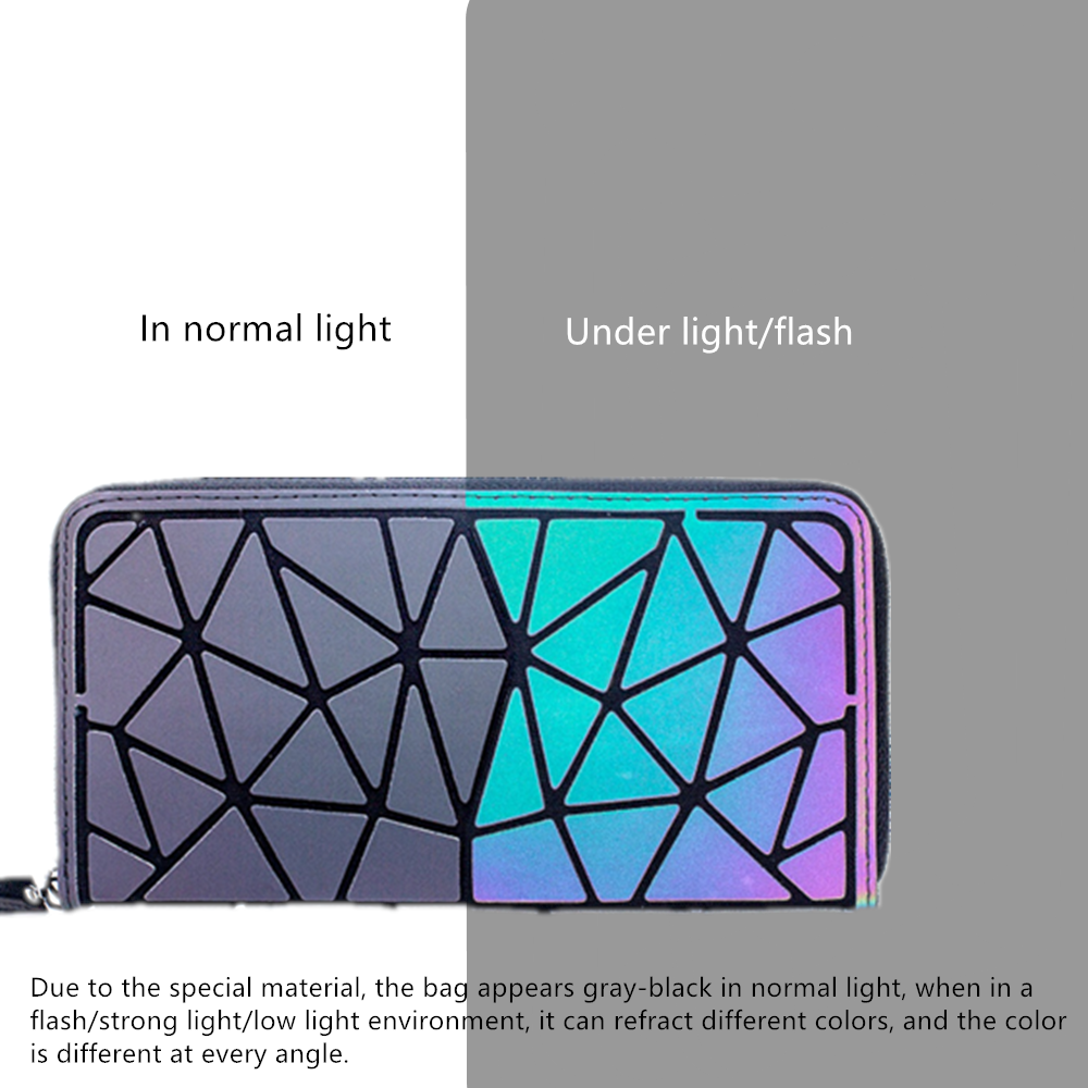 Luminous long zipper wallet for women.Geometric rhombus cell phone wallet/multi-card credit card holder and coin purse