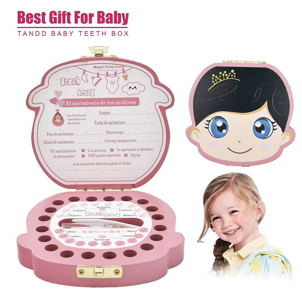Baby Tooth Box English /Spanish /Portuguese/Russian Milk Teeth Organizer Storage Boys Girls Souvenir Tooth Organizer Box