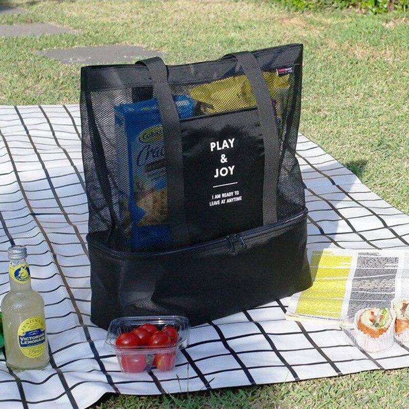Isoleringsväska lunchväska ficka picknicknät strandväska mat och dryck förvaring vattentät dubbel isolering