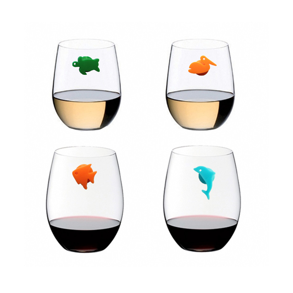 Marcadores de silicona reutilizables de animales marinos y animales de la tierra, dijes para bebidas, identificador de vino para cócteles, signo de taza para beber, 24 piezas, A50