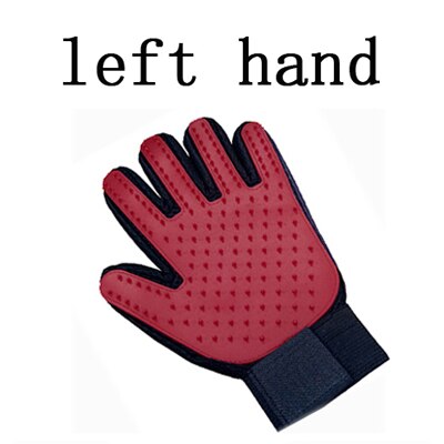 Pet Dog Grooming Glove Silicone Cats Brush Comb Deshedding Hair Gloves Dogs Bath Cleaning Supplies Animal Combs Massage Gloves: left red
