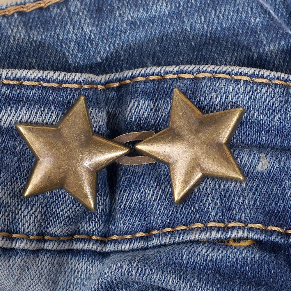 Botón de cintura con lazo para apretar, hebilla de cintura ajustable en forma de estrella y flor, sin costura, broche para pantalones, alfileres de fijación para pantalones vaqueros reutilizables