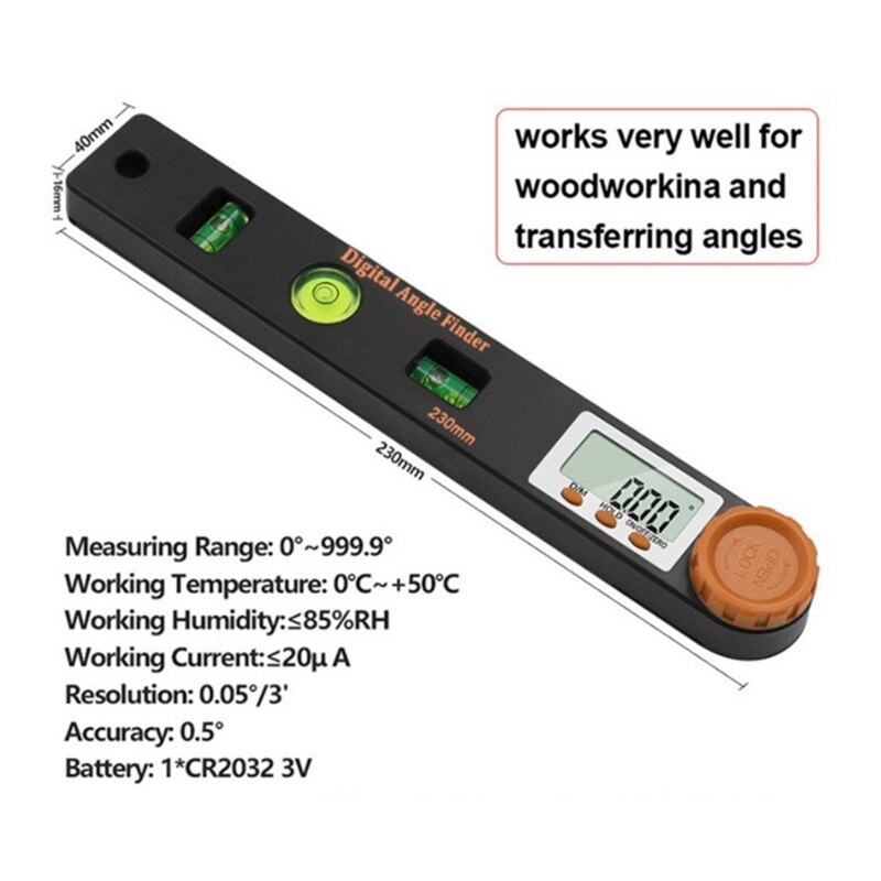 Localizador de ángulo Digital 4 en 1, regla transportador, nivel de espíritu, goniómetro Digital con nivel, pantalla LCD, reglas con escala
