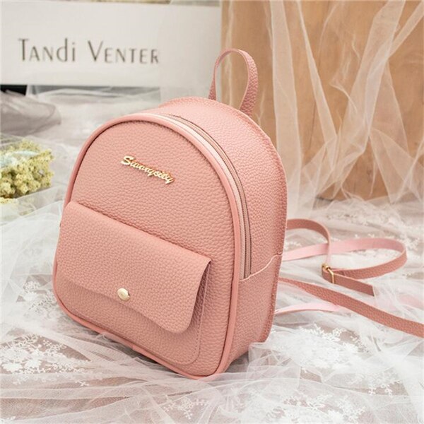 Mini Women Backpack Leather Shoulder Bag For Teenage Girl Multi-Function Small Bagpack Female Phone Pouch: Pink