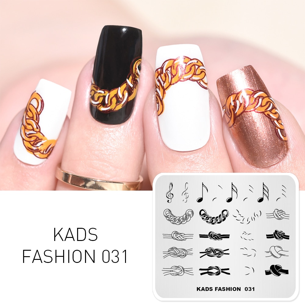 KADS MODE 031 Chain &amp; note nail stempelkommen nail printing manicure art template stamping nail art stencils
