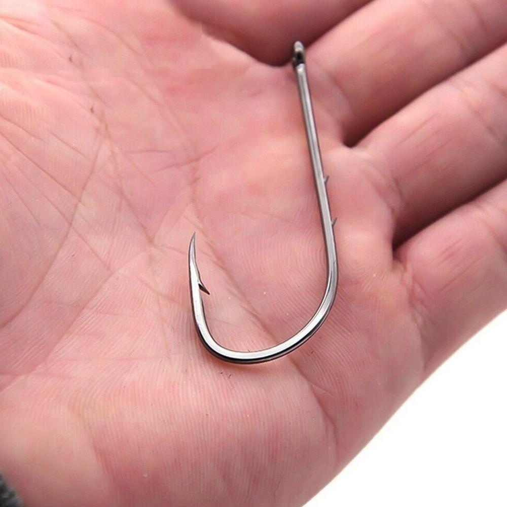 50pcs Double Back Barbed Single Hook Long Handle High Eye Barbed Straight Hook Steel Hook Fishing Fishing Carbon Tackl M9z7
