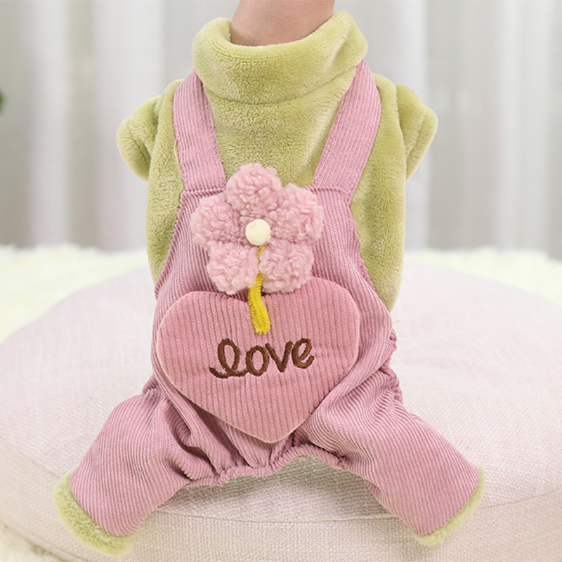 Ropa para perros, Otoño Invierno, abrigo cálido para perros pequeños, chaqueta para cachorros, traje, pantalones bonitos de amor con flores, mono para perros Chihuahua: S / Negro