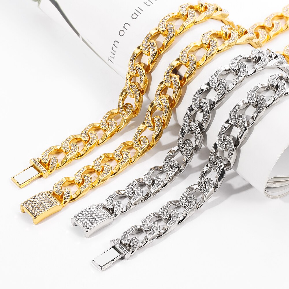 Hip hop jewelry S-Link Cuban Link Chains Necklace Mens Iced Rhinestones Jewelry products from