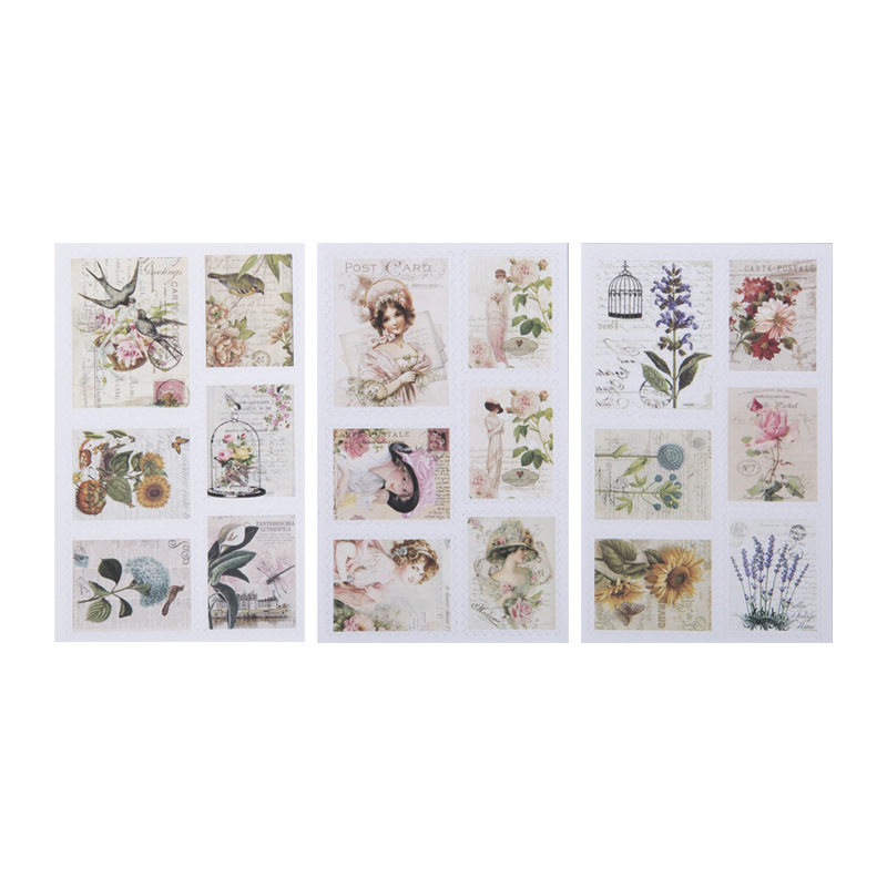 3 sheets/lot retro planten bloemen stempel papier sticker decoratie stickers DIY voor craft dagboek scrapbooking planner label sticker