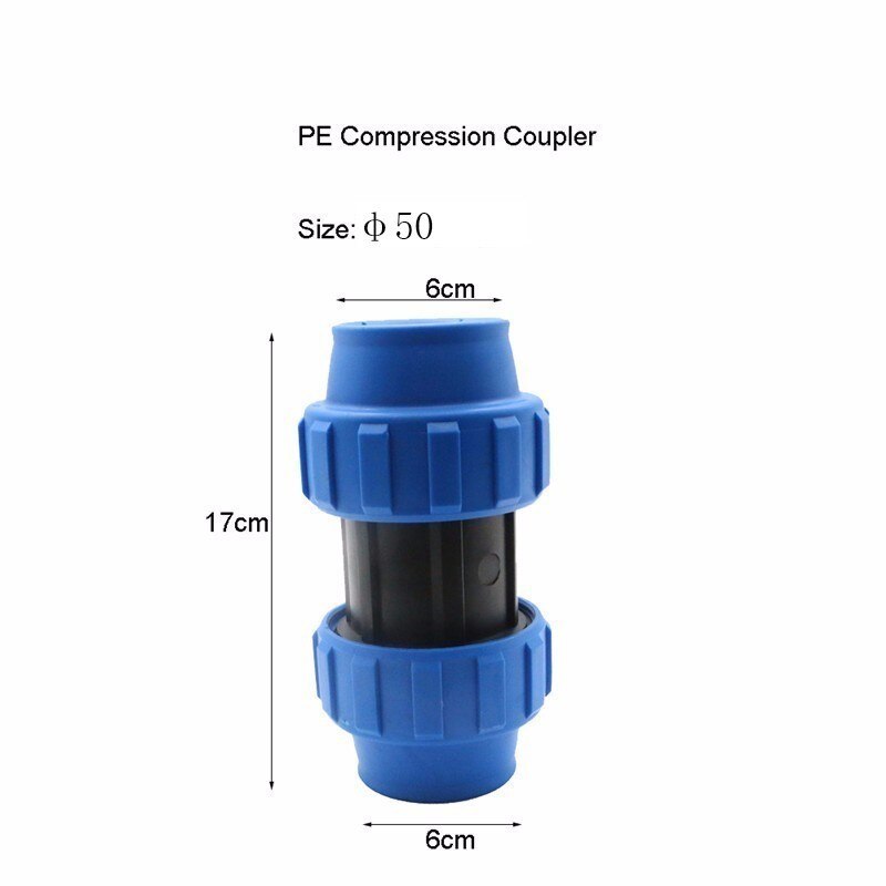 1pc HDPE Compression Coupler Plastic PP Thread Irrigation Pipe Quick Connector Micro Sprinkler Fittings Reducing Coupling PN16: 50mm