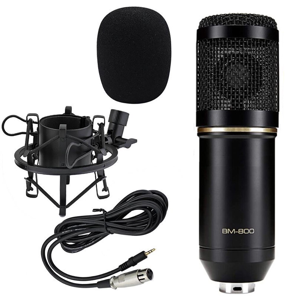 BM-800 Condenser Microphone Gold Ring Set Computer Mobile Phone Live Broadcast Equipment Network K Song: black