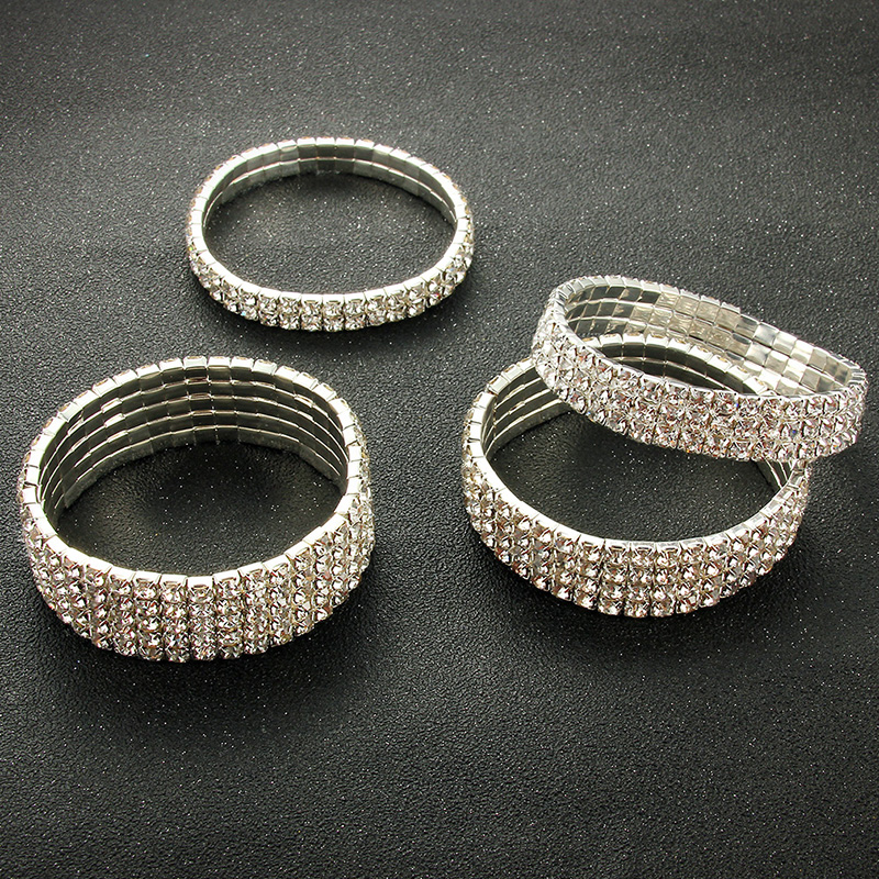 Bracelets et Bracelets en strass couleur argent multi-styles, Bracelet de mariée de mariage, extensible, bijoux pour femmes