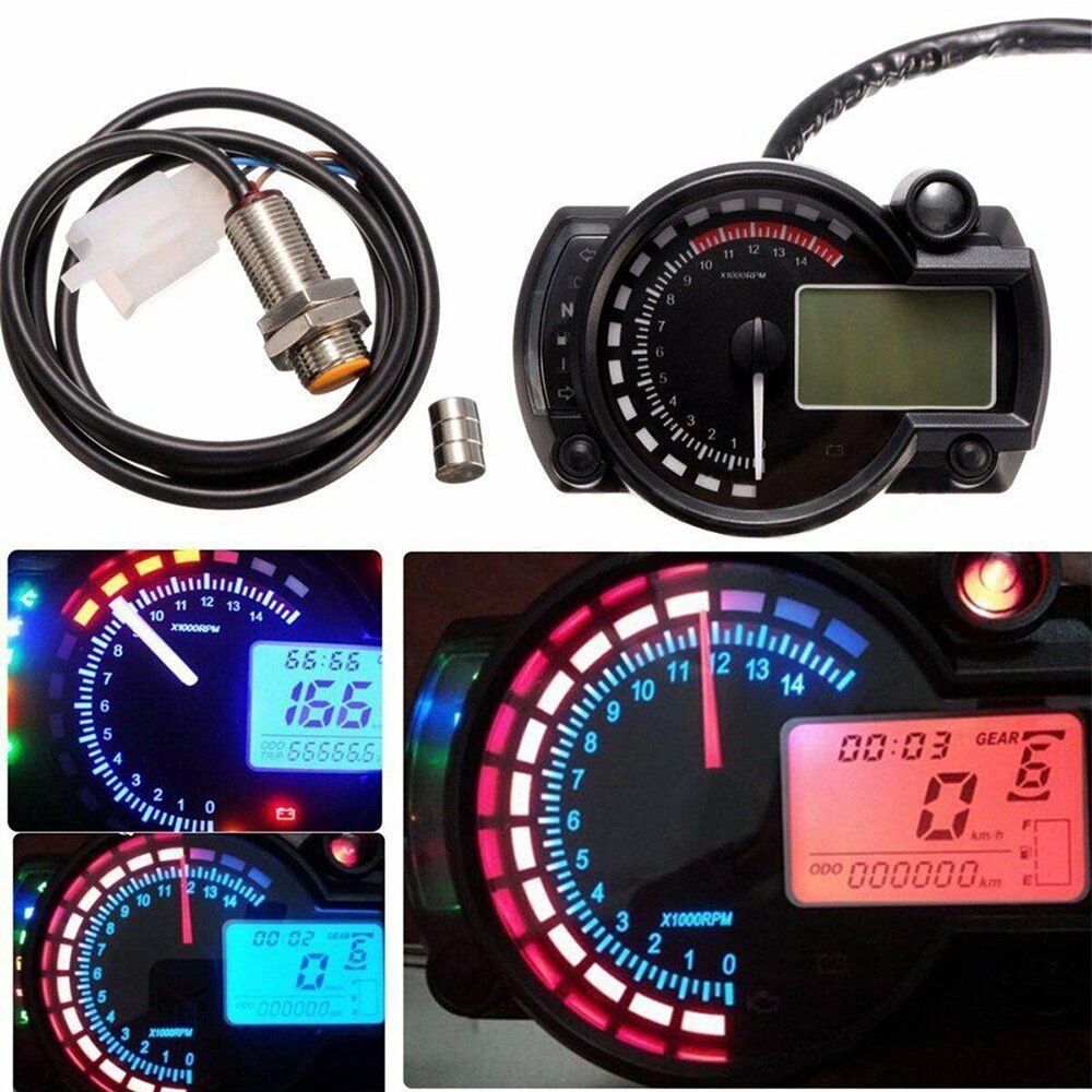 Motorcykel lcd digital instrumentbræt speedometer lav olie alarm dobbelt hastighed anti-blænding motorcykel kilometertæller hastighedsmåler universal