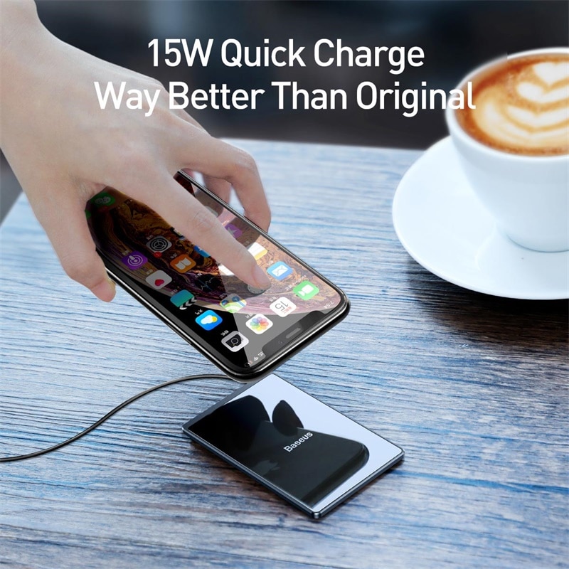 Baseus Ultra-thin Wireless Charger For iPhone Xs Max XR 8 Portable 15W Fast Wireless Charging Pad for Huawei Mate 20 Pro P30 Pro