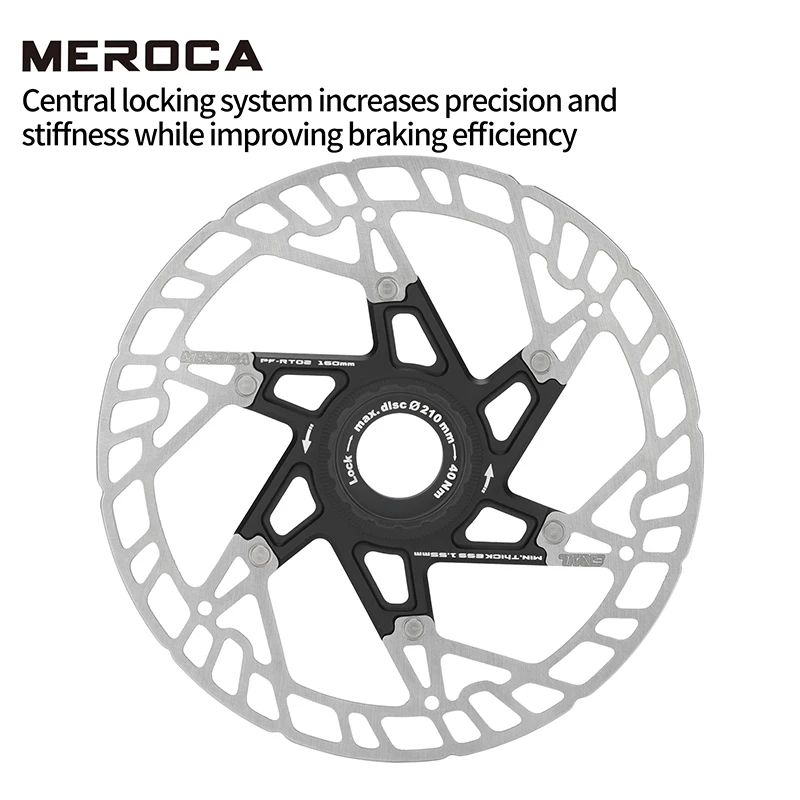 Meroca ultralet cykelbremseskive med 160mm diameter, udhulet 6-- boltet/centrallås, brugt til shimano/sram bremser