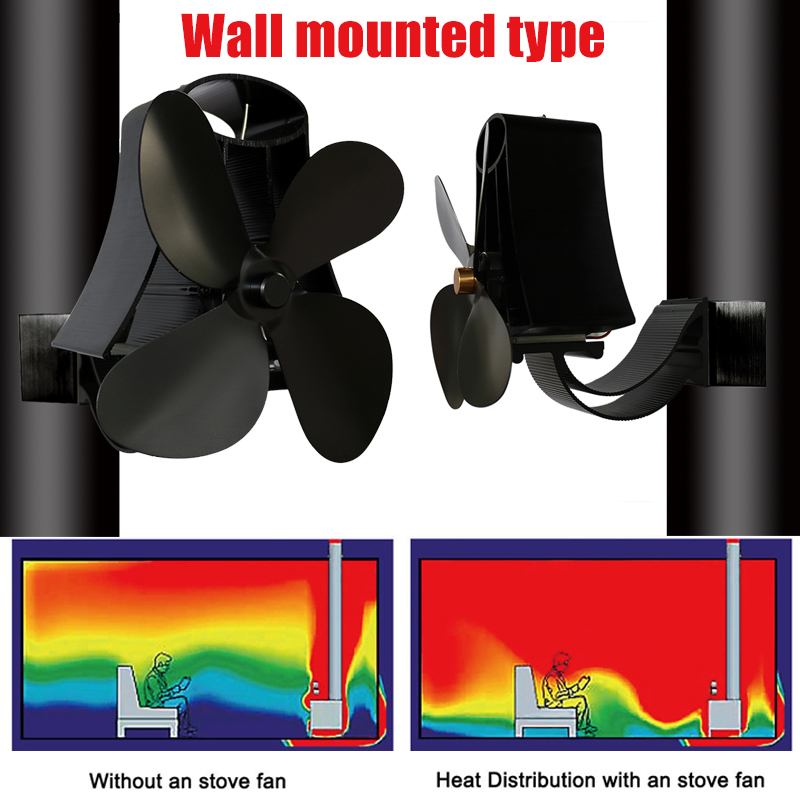 Tipo montado na parede 4 lâmina calor alimentado fogão ventilador log queimador de madeira eco silencioso casa lareira ventilador distribuição calor poupança combustível