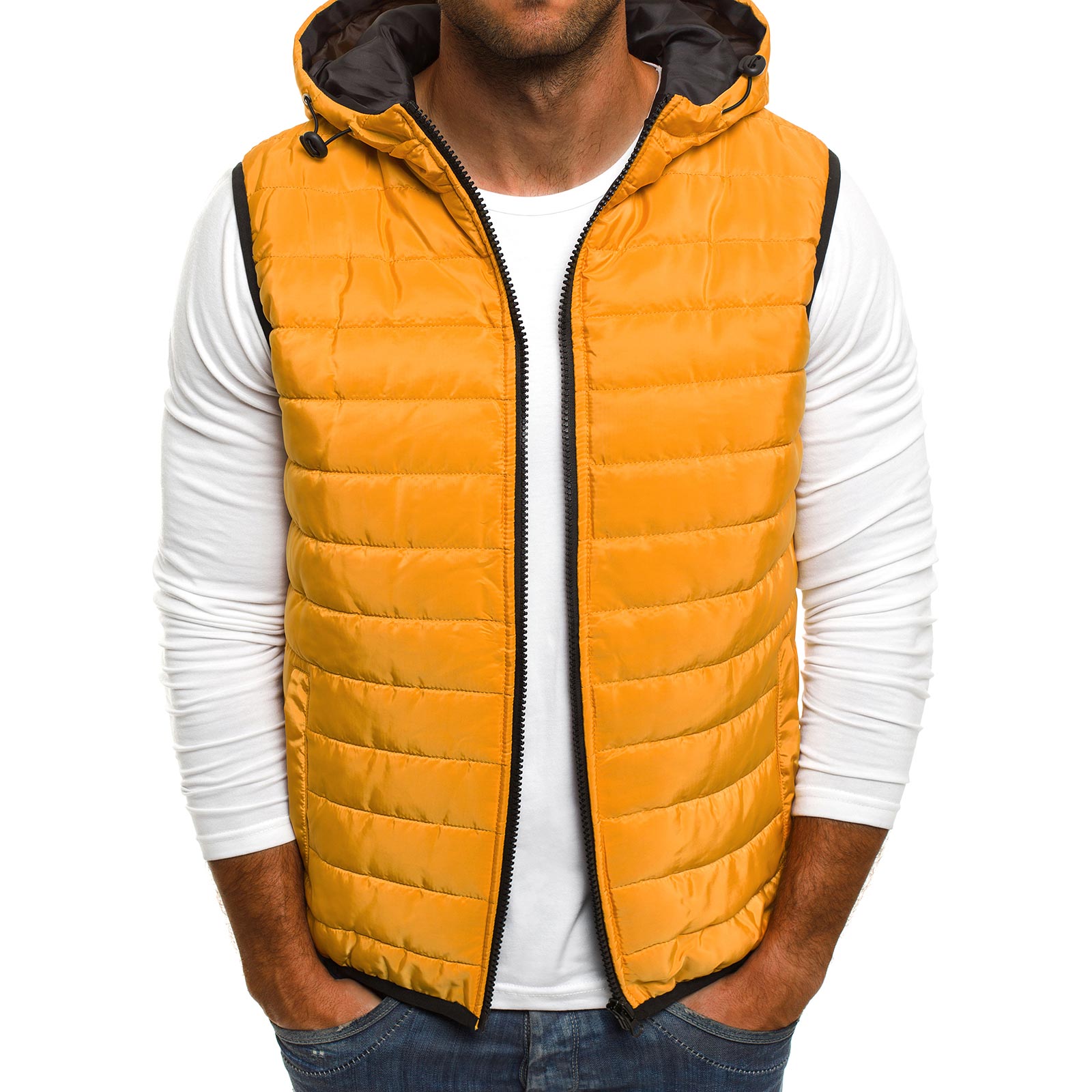 ZOGAA Parka gilets hommes printemps hiver sans manches vestes hommes gilet à capuche gilet manteaux décontractés Parkas surdimensionné: Jaune / XL