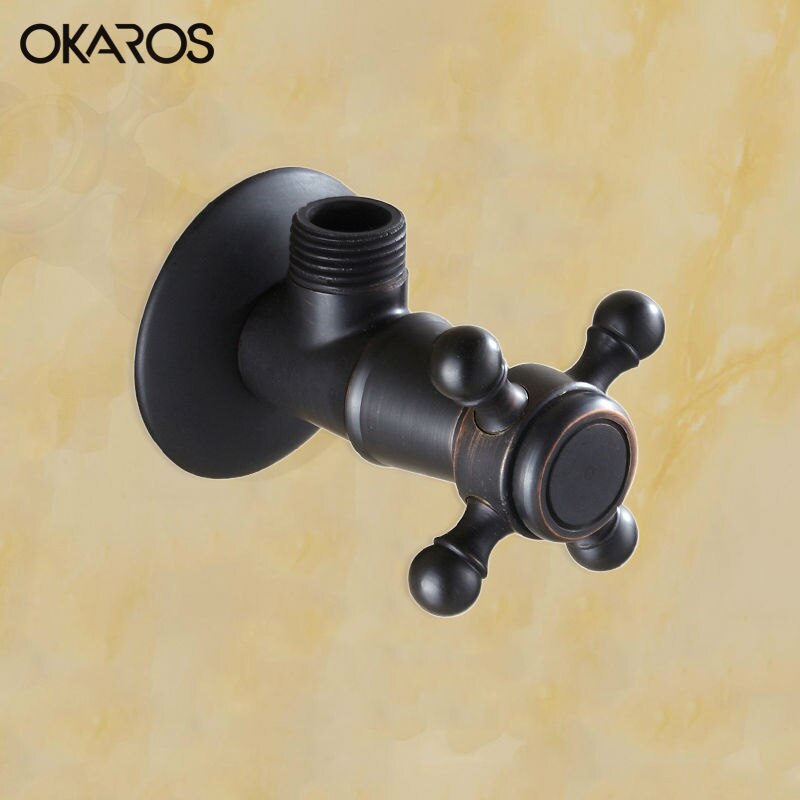OKAROS 1/2"Bathroom Angle Stop Valve Triangular Valve For Toilet Sink Basin Water Heater Antique Black Filling Valves