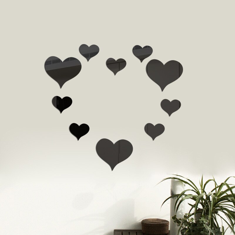 Espejo acrílico de corazón de amor para pared, Adhesivo de pared, empolvable, arte de sala de estar, decoración del hogar, 10 Uds.