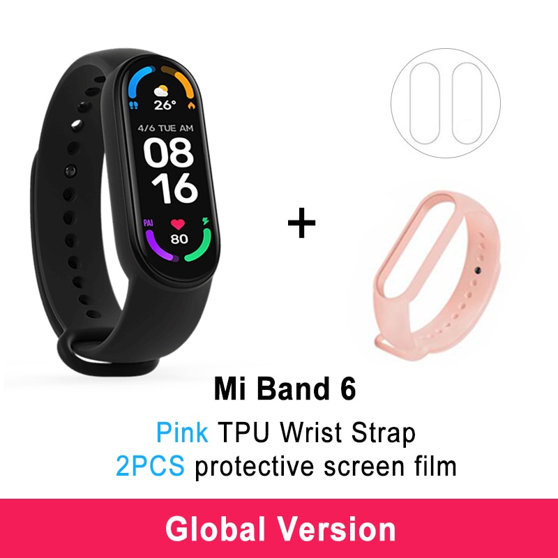 Xiaomi Mi Band 6 Smart Armband 5 Farbe AMOLED Blut Sauerstoff Smart band Fitness Traker Herz Rate Bluetooth Wasserdichte Miband 6: GB 2Flims PK