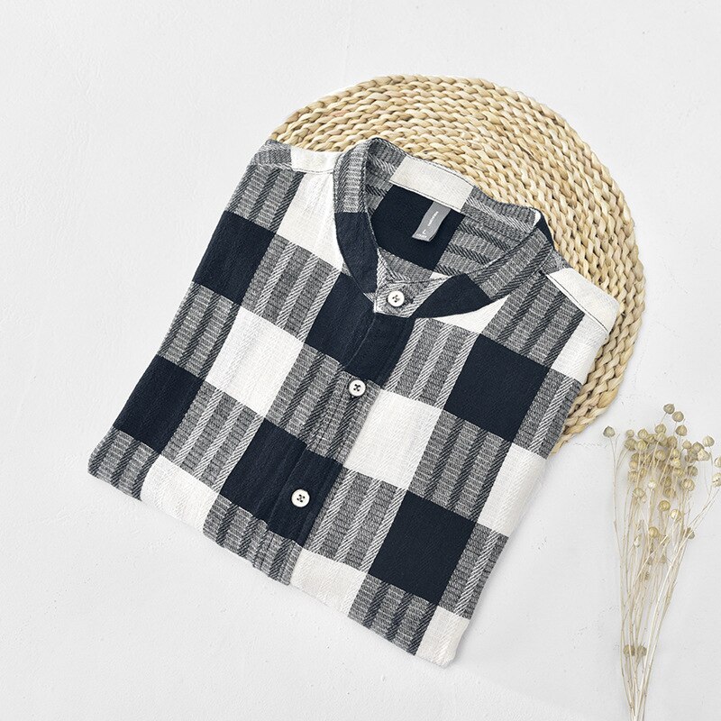 Camisa de manga 3/4 a cuadros para hombre, ropa clásica de lino y algodón, informal, Retro, Y3450, novedad de otoño,