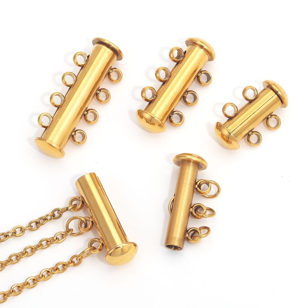 2 uds. De pulseras en capas de acero inoxidable, collares, bloqueo de tubo deslizante, ganchos de cierre espaciador, conectores de cerraduras para suministros de joyería