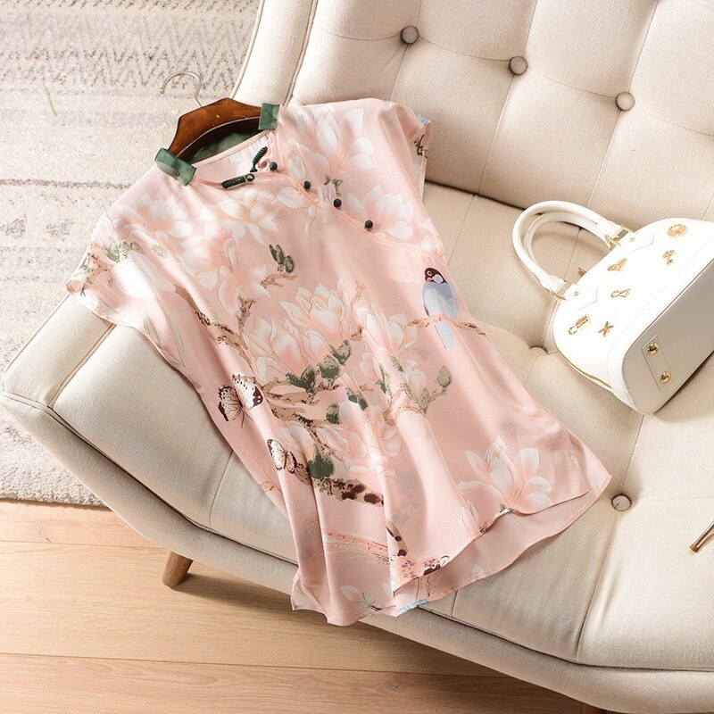 Chinese Traditionele Vrouwen Vintage Bloemenprint Qipao Tops Oosterse Kleding Hanfu Tee Shirt Qi Pao Cheongsam Tang Blouse T-shirt