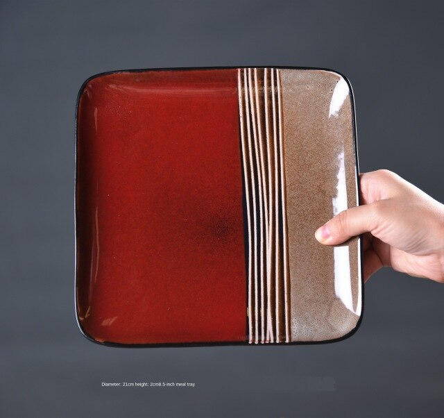 Restaurant Diner Plaat Servies Keramische Opslag Lade Westerse Ontbijt Vierkante Taart Plaat Dessert Decoratie Servies: Red 8.5 inches