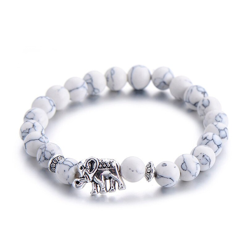 Classic Natural Stone Buddha Charm Bracelet For Women Chic Silver Color Elephant Beads Bracelets Men Jewelry: white elephant