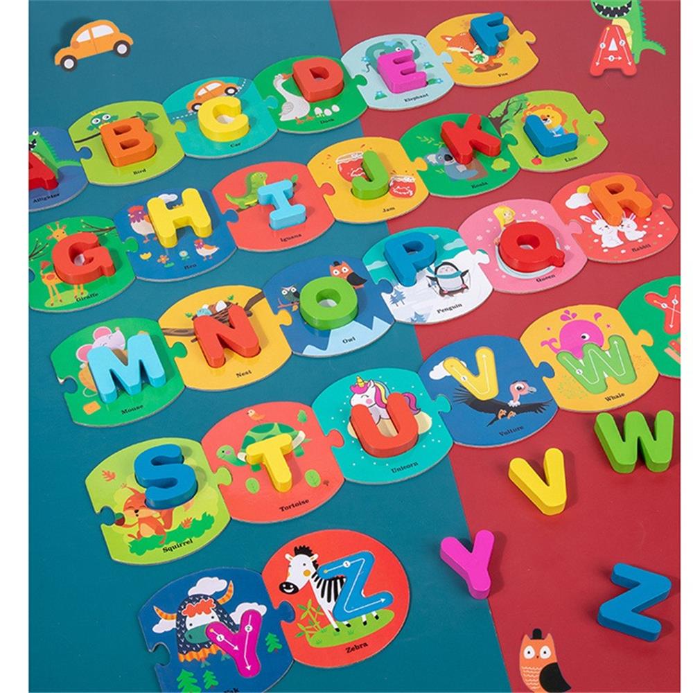 26Pcs Houten Abc Alfabet Letters Dier Match Puzzels Kaarten Vroege Onderwijs Math Speelgoed Voor Kinderen Preshcool Leren Speelgoed