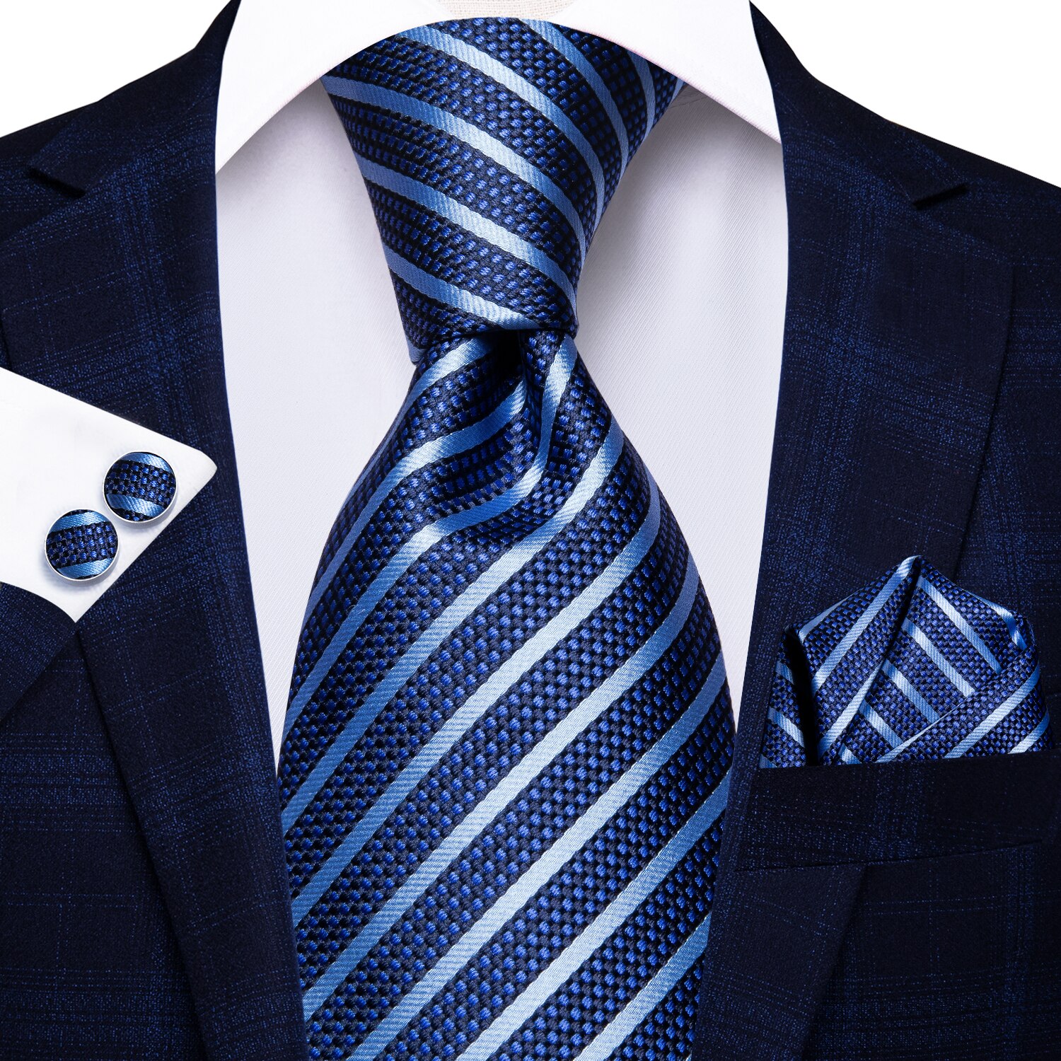 Hi-Tie-corbata de seda 100% para hombre, corbatas formales de lujo para boda, color azul, 8,5 cm