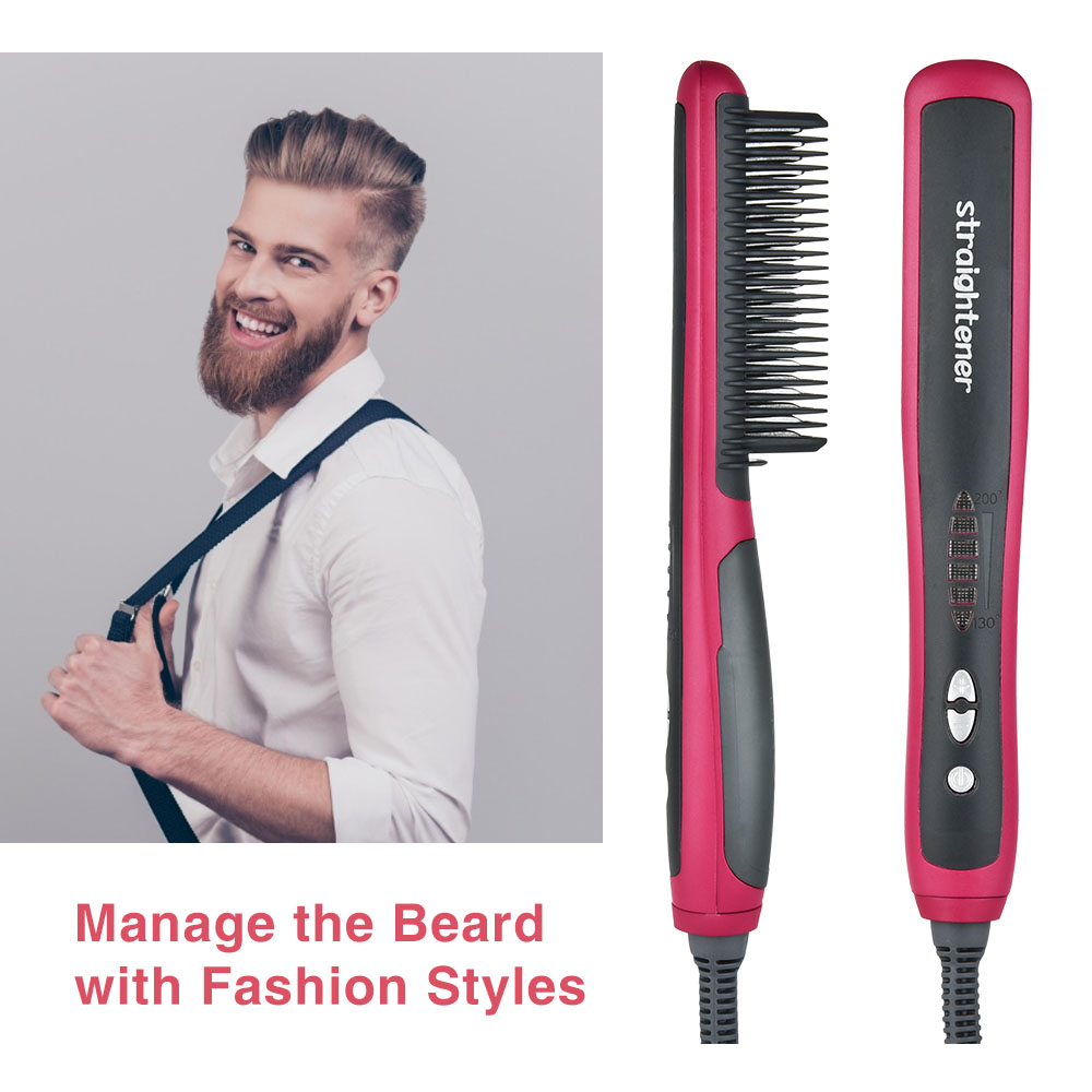 Multifunctional Ceramic Heating Hair Straightener Comb Smooth Beard Brush Dry and Wet Double Use Quick Styling Tools for Curly