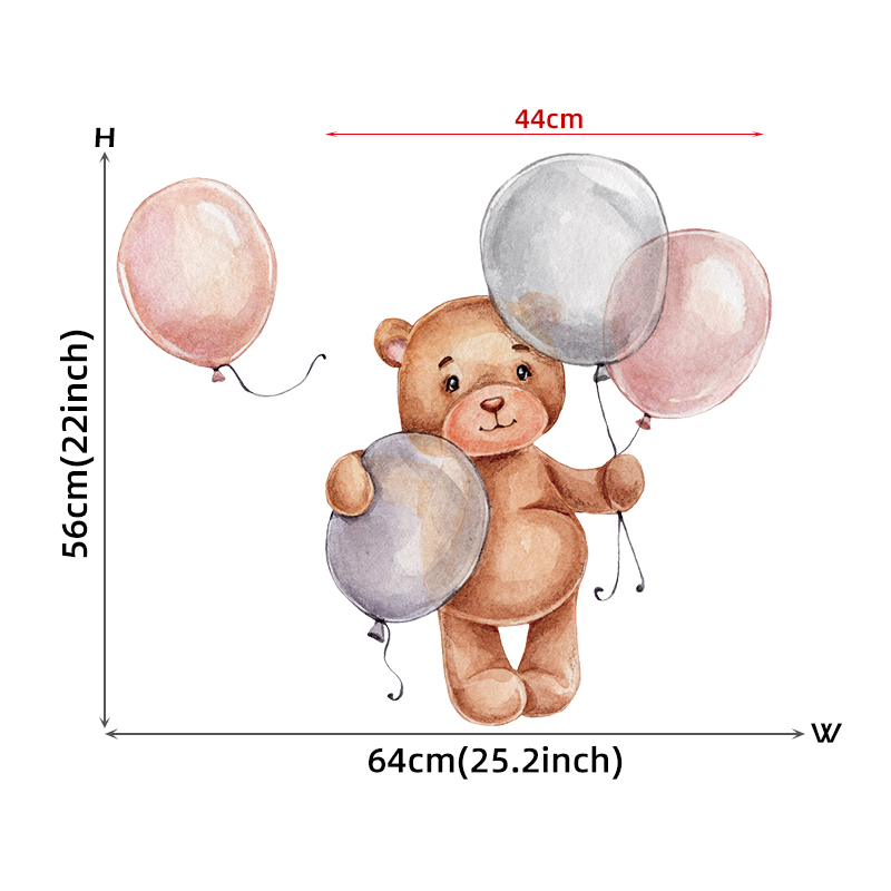 Standing Teddy Bear with Pink Grey Balloons Wall Stickers for Kids Room Baby Nursery Room Decoration BABY Shower Wall Decals PVC: Bear 113