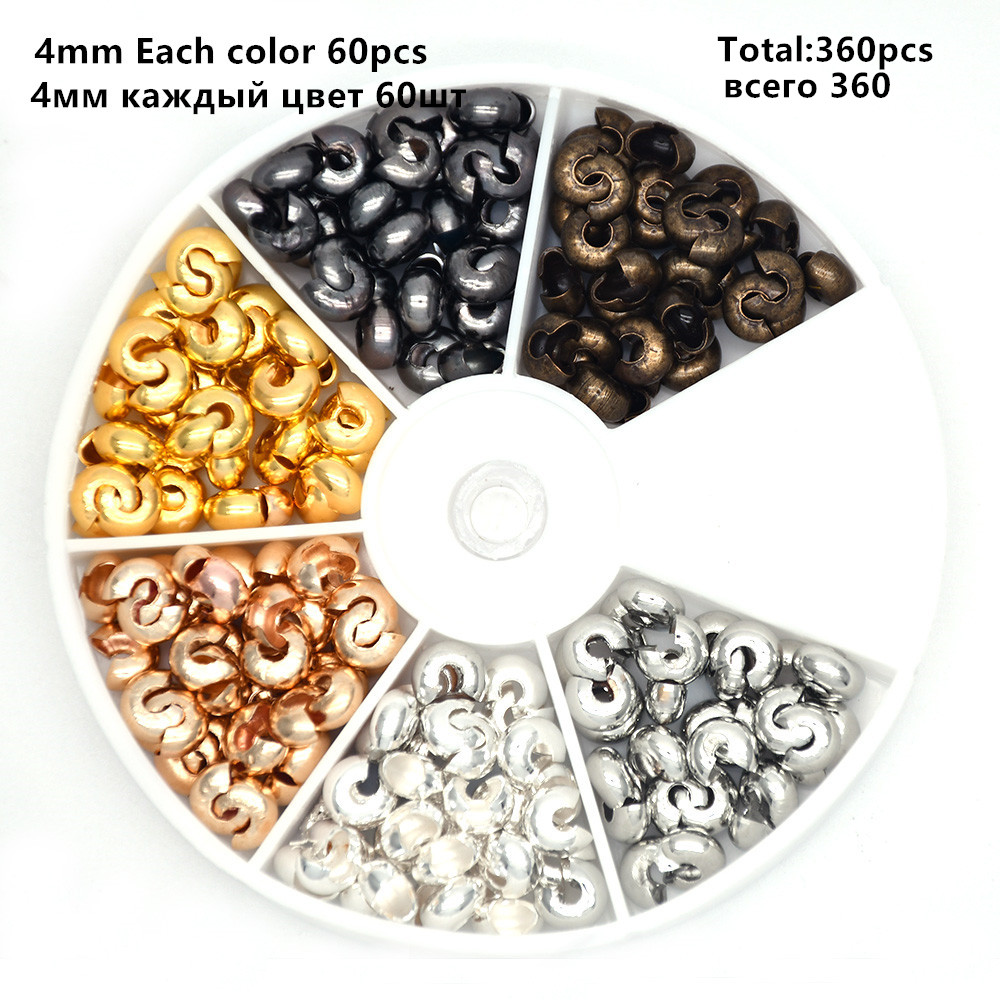 Capas para jóias 500 pçs/caixa 6 cores 3mm, metade aberta de contas de latão aberto contas de crimpagem tampas de nó pontas de extremidade para jóias fabricações: Crimp bead style 3
