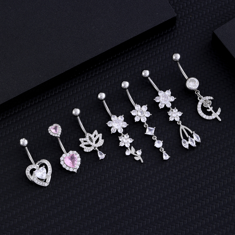 14G Hart Bloemvormige Navel Piercing Ornament Water Navelpiercing Hanger Buik Nombril Piercing Vrouwen Sieraden