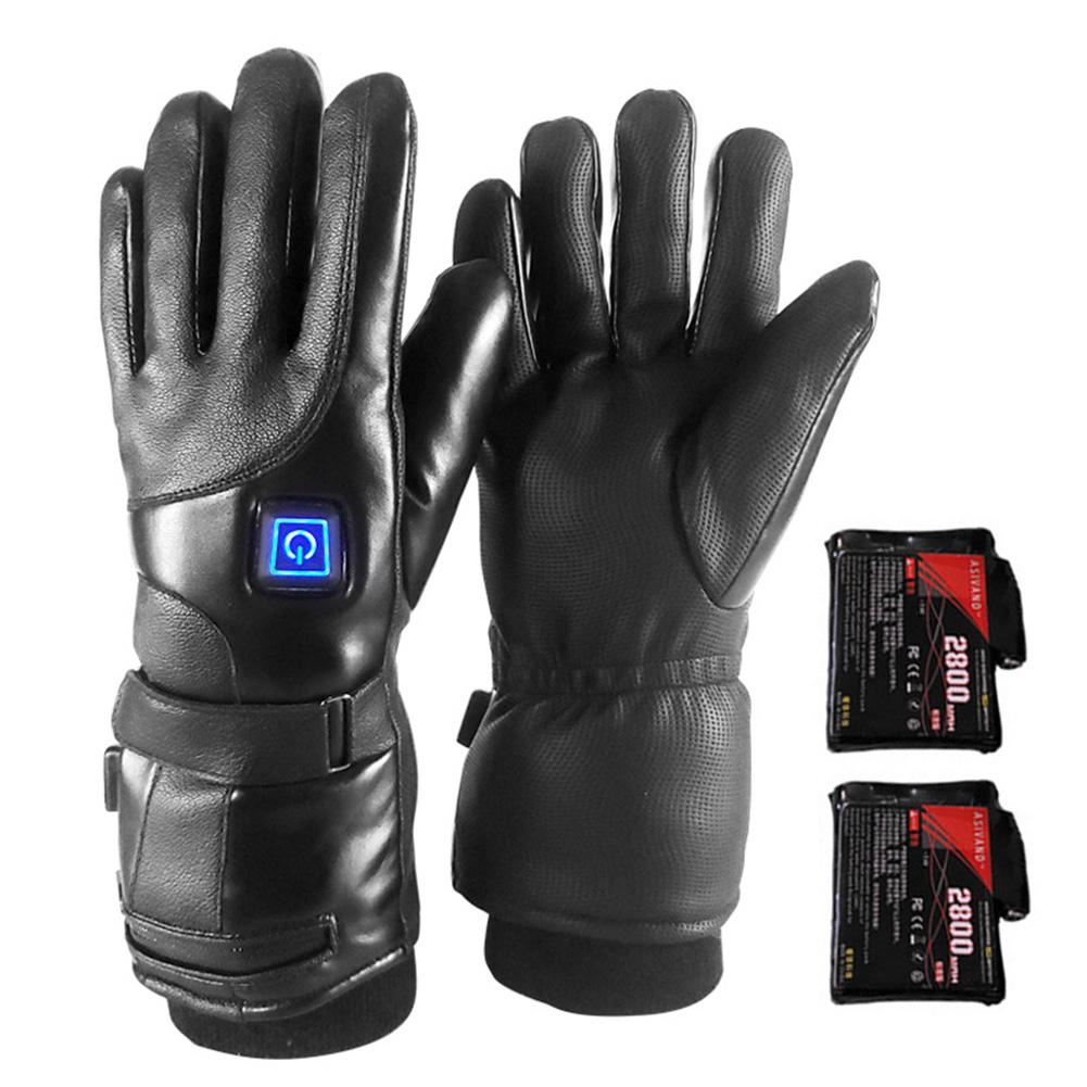 Leather Rechargeable Heated Gloves Motorcycle Electric Warm Heated Gloves 3 Adjustable Temperature Finger Heating Gloves Winter: 2800mA