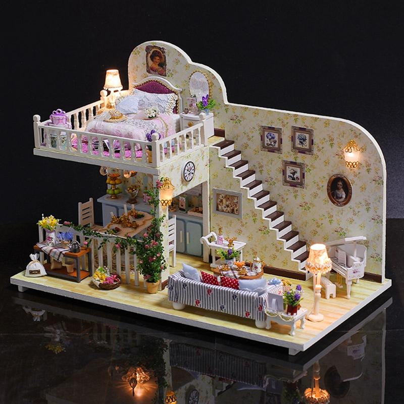 Miniature crafting diy house kit room model håndlavet model træhus pædagogisk legetøj med møbler til børn, der leger
