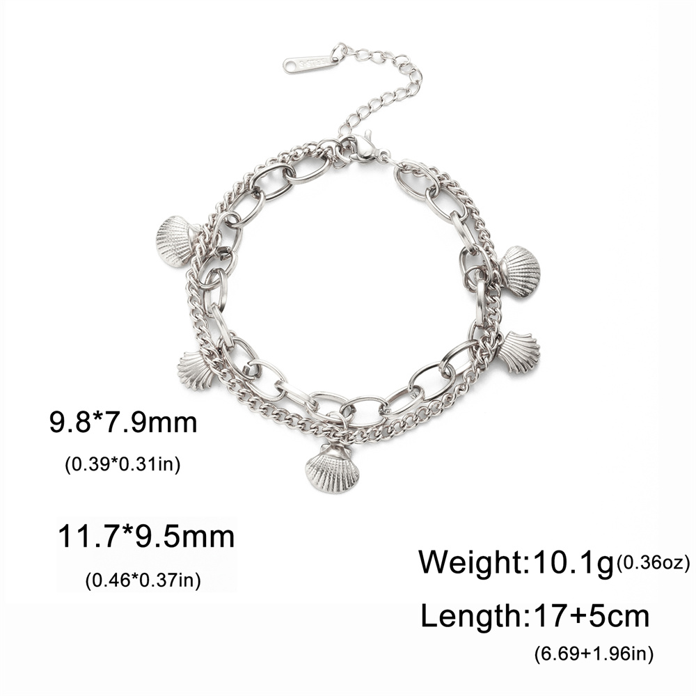 My shape trendy armbånd med muslingeskal og søstjerner til kvinder i rustfrit stål med dobbelt lag vedhæng, håndkæde, valentinsdagssmykker: 21cm / Lysegul guldfarve