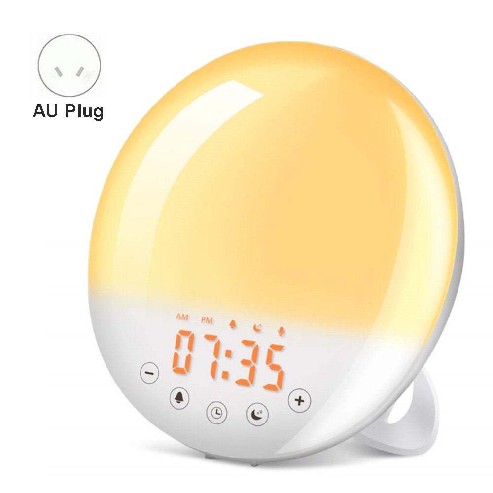 Wifi sunrise wake-up lampe smart snooze vækkeur soveværelse led natlys fm radio: Au