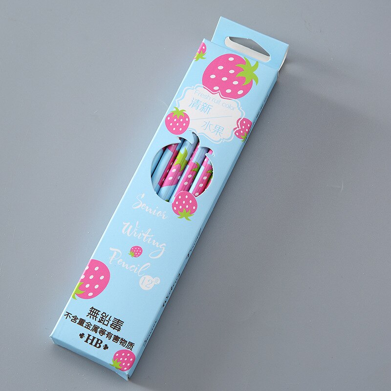 Juego de 12 Uds frutas Kawaii de EZONE, bolígrafos HB bonitos de Color caramelo para escribir y dibujar, plumas de grafiti para la escuela y la Oficina: Strawberry