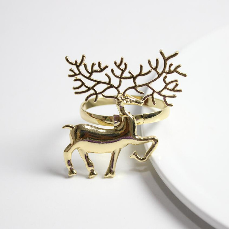 6 Stks Metalen Kerst Herten Vorm Servetring Servet Gesp Hotel Restaurant Home Tafel Decoratie Serviette Holder: Goud