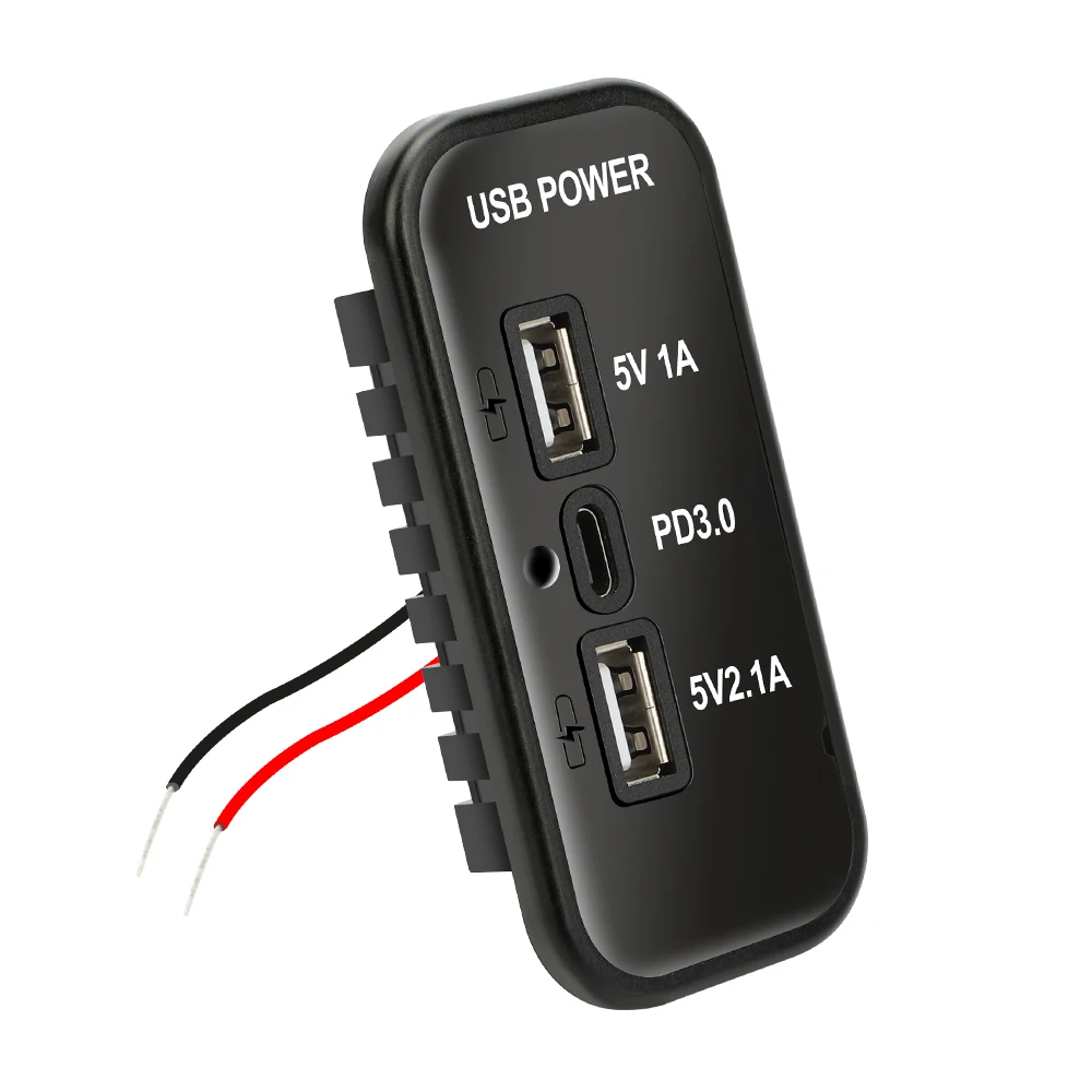 12v usb-uttak , pd3.0 type c-porter , qc3.0 og 2.4a usb a-lader 3 porter hurtigladekontaktpanel for bil, motorsykkel, marin lastebil: Svart