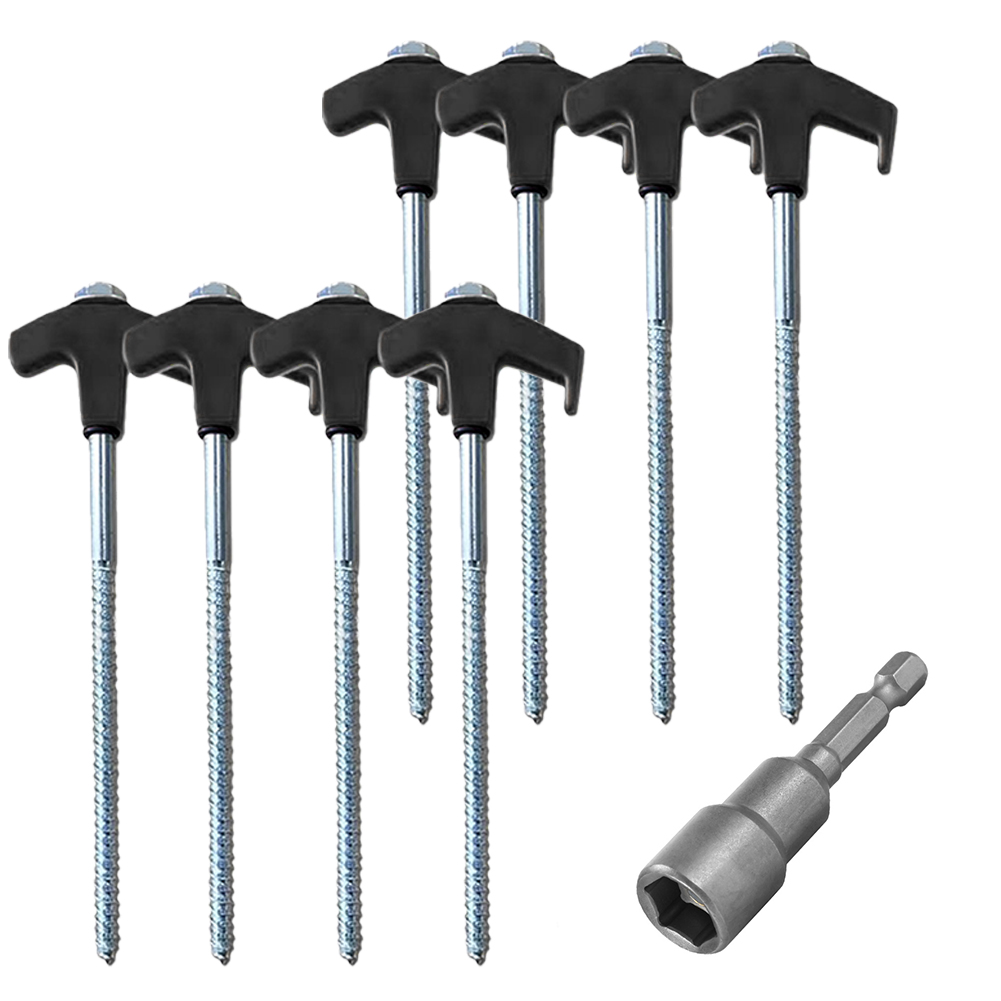 4/8PCS Screw-in Tent Stakes Ground Anchors metal Steel Hexagonal Plastic Head Spiral Screws Camping Peg Ground Nails Tool: WHITE