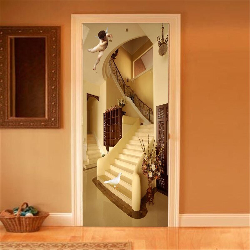 thumbnail image 2 of 3D Tunnel Ladder Pattern Self-adhesive Door Murals Wall Sticker Decal Home Decor 2 of 12