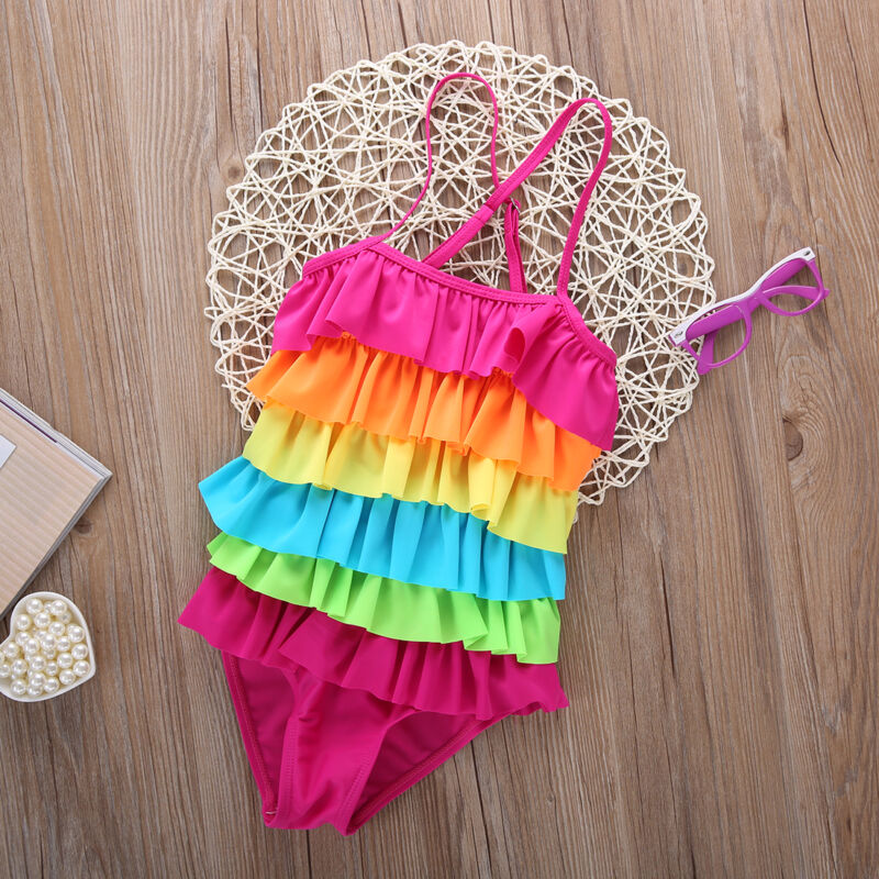 Summer Toddler Infant Baby Girls Summer Beachwear Kids Rainbow Bikini Swimwear Bathing Colorful Swimsuit