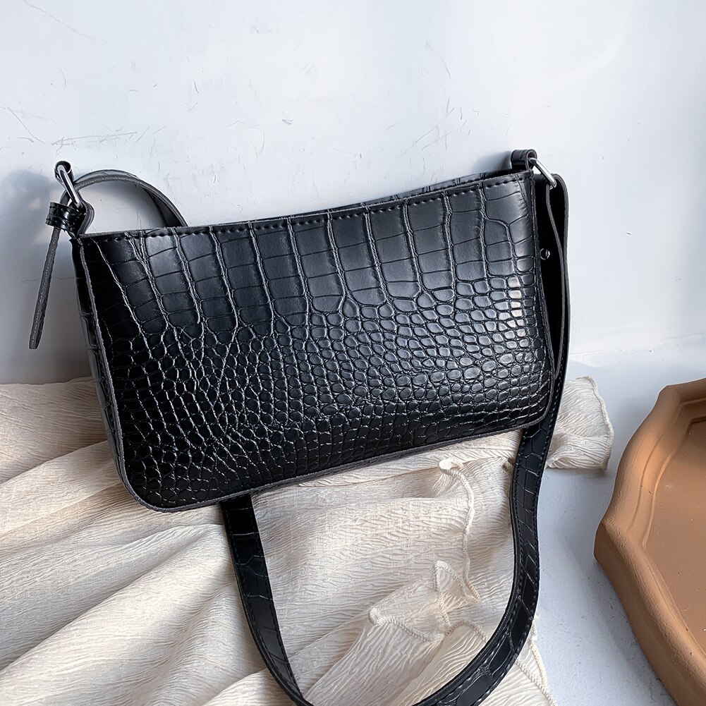 Alligator Patroon Schouder Handtassen Draagbare Pu Leer Vrouwen Kleine Messenger Bag Lady Straat Reizen Commuter Clutch: Black